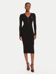 Elisabetta Franchi Sukienka dzianinowa AM-10B-56E2-V390 Czarny Slim Fit. Czarne sukienki damskie Elisabetta Franchi, bez wzorów, z dzianiny, bez kołnierzyka, bez ramiączek. Za 1,689.00 zł.