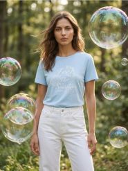 Bawełniana koszulka z napisem Feel The Season - błękitny. Niebieskie t-shirty damskie Sinsay, l, bez wzorów, z bawełny, bez kołnierzyka. Za 9.99 zł.