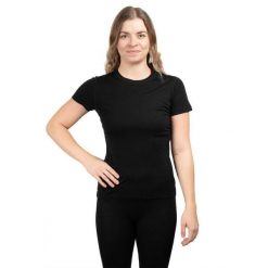 Koszulka trekkingowa damska Merino SS Tee Women. Czarne koszulki sportowe damskie Smartwool, xs, bez wzorów, z wełny, bez kołnierzyka, bez ramiączek, trekkingowe. Za 379.99 zł.