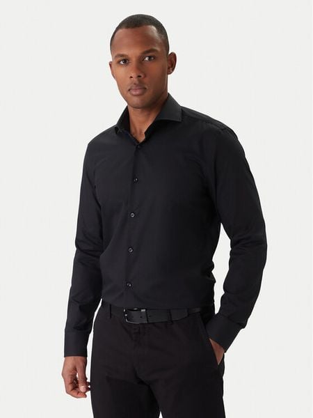 BOSS Koszula H-Hank 50550925 Czarny Slim Fit. Czarne koszule męskie Boss, m, bez wzorów, z bawełny, biznesowe, bez kołnierzyka, bez ramiączek. Za 619.99 zł.