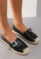 Czarne Espadryle Auxamene. Czarne espadryle damskie Renee, z aplikacjami, z okrągłym noskiem, bez obcasa, na płaskiej podeszwie, bez zapięcia. Za 39.99 zł.
