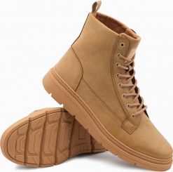 Buty trekkingowe męskie Ombre Jednokolorowe wysokie buty męskie z ozdobnymi przeszyciami camel V3 OM-FOBO-0133 41. Brązowe trekkingi męskie Ombre. Za 149.99 zł.