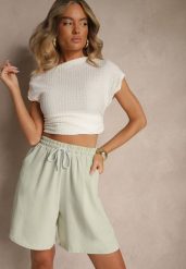Jasnozielone Szorty z Bawełną High Waist Ozdobione Sznurkiem Talanisse. Zielone szorty damskie Renee, l, z aplikacjami, z bawełny, eleganckie, z podwyższonym stanem. Za 44.99 zł.