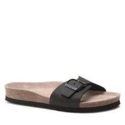 Klapki Genuins. Czarne klapki damskie Genuins, bez wzorów, bez obcasa. Za 179.99 zł.