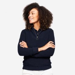 Sweter do golfa damski Inesis MW500 wiatroszczelny. Niebieskie swetry damskie INESIS, s, bez wzorów, z bawełny, bez kołnierzyka, bez ramiączek, bez kaptura. Za 159.99 zł.