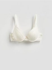 Biustonosz push up z koronką - złamana biel. Biustonosze Reserved, bez wzorów, z dzianiny. Za 49.99 zł.