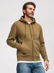 Rozpinana bluza męska dresowa BASIC – oliwkowa V2 - Rozmiar: XXL. Zielone bluzy męskie Ombre Clothing, m, bez wzorów, z dresówki, z kapturem. W wyprzedaży za 129.99 zł.