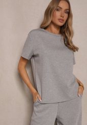 Szary T-shirt z Wiskozą i Cyrkoniami Erritia. Szare bluzki damskie Renee, l, bez wzorów, z jeansu, biznesowe, bez kołnierzyka. Za 69.99 zł.