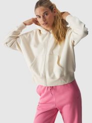 4F Bluza dresowa rozpinana z kapturem damska - beżowa L. Brązowe bluzy damskie 4f, l, bez wzorów, z bawełny, z kapturem. W wyprzedaży za 59.99 zł.