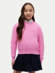 Tommy Hilfiger Sweter KG0KG08848 Różowy jasny Regular Fit. Czerwone swetry dla dziewczynek Tommy Hilfiger, bez wzorów, z bawełny, bez kołnierzyka, bez ramiączek, bez kaptura. Za 329.99 zł.