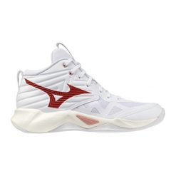 Damskie buty halowe Mizuno Wave Momentum Pro Mid. Białe obuwie sportowe damskie Mizuno, bez wzorów, z materiału, do siatkówki, mizuno wave. Za 492.80 zł.