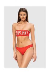 EMPORIO ARMANI Czerwone bikini z białym logo. Czerwone bikini damskie Emporio Armani, m, bez wzorów. W wyprzedaży za 329.99 zł.