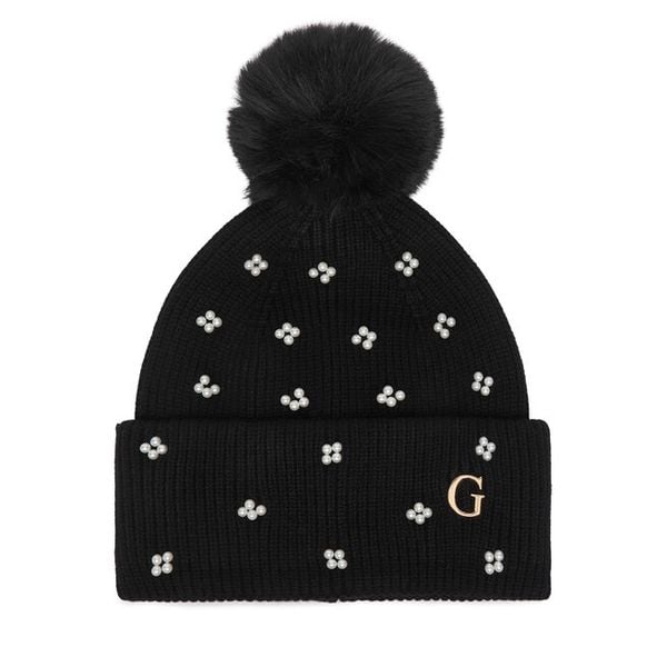 Czapka Guess. Czarne czapki i kapelusze damskie Guess, na zimę, z aplikacjami. Za 154.99 zł.
