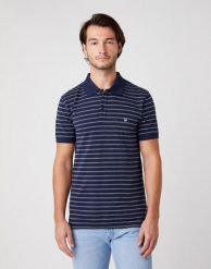MĘSKIE POLO WRANGLER SS YD STRIPE POLO NAVY W7ALKD114 112131349. Niebieskie koszulki polo męskie Wrangler, m, bez wzorów, bez ramiączek. Za 109.99 zł.
