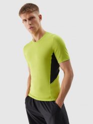 4F Koszulka treningowa slim z materiałów z recyklingu męska - soczysta zieleń L. Zielone koszulki sportowe męskie 4f, l, bez wzorów, z dzianiny, klasyczne, bez kołnierzyka. W wyprzedaży za 59.99 zł.