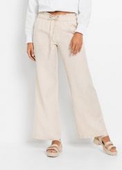 Spodnie palazzo z przewiewnej mieszanki lnu. Brązowe spodnie materiałowe damskie bonprix, bez wzorów. Za 119.99 zł.