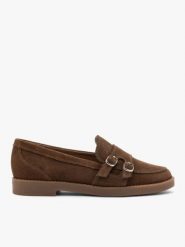 Ciemnobrązowe mokasyny damskie z dwoma sprzączkami. Brązowe mokasyny damskie Brawo sp. z o.o., ze skóry, eleganckie. Za 399.99 zł.