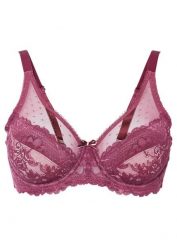 Biustonosz minimizer z delikatną koronką. Fioletowe biustonosze bonprix, bez wzorów, z koronki. Za 77.99 zł.