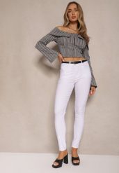 Białe Spodnie Typu Skinny z Bawełną High Waist Sepallia. Białe spodnie sportowe damskie Renee, l, bez wzorów, z bawełny. Za 69.99 zł.