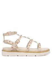 Patrizia Pepe Sandały PPJ398.02 Kremowy. Białe sandały damskie Patrizia Pepe, bez wzorów, ze skóry, bez obcasa, na płaskiej podeszwie, bez zapięcia. Za 489.99 zł.