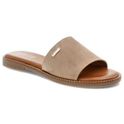 Beżowe Klapki Big Star Modne Wsuwane Obuwie Damskie. Brązowe klapki damskie Big Star, z aplikacjami, eleganckie, bez obcasa. Za 139.00 zł.