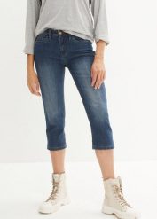 Jeansy slim fit, cropped, średni stan. Niebieskie jeansy damskie bonprix. Za 92.99 zł.