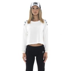 Bluza lekki z ściągacze na co dzień na siłownię. Białe bluzy damskie LEONE 1947 APPAREL, bez wzorów, z bawełny, bez kaptura. W wyprzedaży za 136.83 zł.