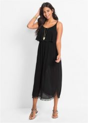 Sukienka maxi z kreszowanego materiału. Czarne sukienki damskie bonprix, bez wzorów, eleganckie, bez kołnierzyka, bez ramiączek, maxi. Za 144.99 zł.