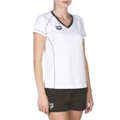 Koszulka damska Arena Team Line SS Tee. Białe koszulki sportowe damskie Arena, s, bez wzorów, z materiału, bez kołnierzyka, bez ramiączek. Za 47.60 zł.