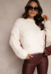 Różowy Sweter z Wiskozą o Fakturze Imitacji Piór z Naszytymi Kwiatami Taishae. Czerwone swetry damskie Renee, l, bez wzorów, z wiskozy, casualowe, bez kołnierzyka, bez ramiączek, bez kaptura. Za 109.99 zł.