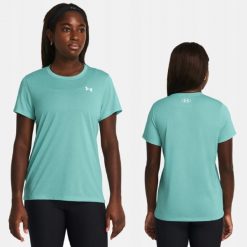 T-Shirt Damski Koszulka Under Armour Sportowa Treningowa. Niebieskie koszulki sportowe damskie Under Armour, bez wzorów, bez kołnierzyka, bez ramiączek, do biegania. Za 149.99 zł.