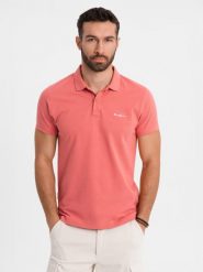 Koszulka polo z bawełnianej dzianiny pique jasnoniebieska V3 OM-POSS-0103 L. Niebieskie koszulki polo męskie Ombre, l, bez wzorów, z bawełny, bez ramiączek. Za 257.18 zł.