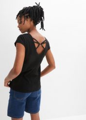 T-shirt z czystej bawełny organicznej. Czarne bluzki damskie bonprix, bez wzorów, z bawełny, eleganckie, bez kołnierzyka. Za 42.99 zł.