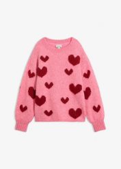 Sweter boxy. Czerwone swetry damskie bonprix, bez wzorów, bez kołnierzyka, bez ramiączek, bez kaptura. Za 149.99 zł.