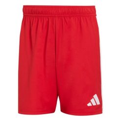 Szorty adidas Tastigo 25. Czerwone krótkie spodenki sportowe męskie Adidas, bez wzorów, do piłki nożnej. Za 79.99 zł.