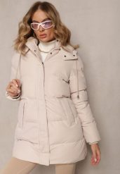 Jasnobeżowa Kurtka z Klasycznym Pikowaniem i Odpinanym Kapturem Thessari. Brązowe kurtki damskie Renee, l, bez wzorów. Za 219.99 zł.