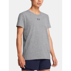 Koszulka damska Under Armour Rival Core SS. Szare t-shirty damskie Under Armour, bez wzorów, sportowe, bez kołnierzyka. Za 119.99 zł.