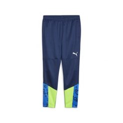 Spodnie treningowe PUMA individualCUP niebieskie zielone. Niebieskie spodnie sportowe męskie Puma, na zimę, l, bez wzorów, na fitness i siłownię. Za 216.65 zł.