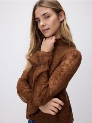 Bluzka z haftem - brązowy. Brązowe bluzki damskie Reserved, l, bez wzorów, z tkaniny, bez kołnierzyka, bez ramiączek. Za 139.99 zł.