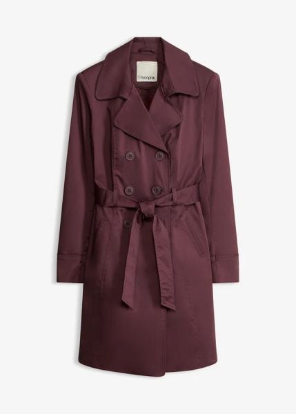 Dwurzędowy trencz. Zielone płaszcze damskie bonprix, bez wzorów, eleganckie, bez kaptura. Za 239.99 zł.