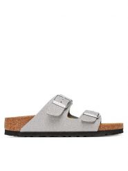 Birkenstock Klapki Arizona 1030127 Srebrny. Szare klapki damskie Birkenstock, bez wzorów, ze skóry, bez obcasa. Za 339.99 zł.