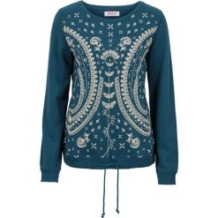 Bluza z nadrukiem, długi rękaw bonprix niebieskozielony morski. Bluzy damskie marki KALENJI. Za 32.99 zł.