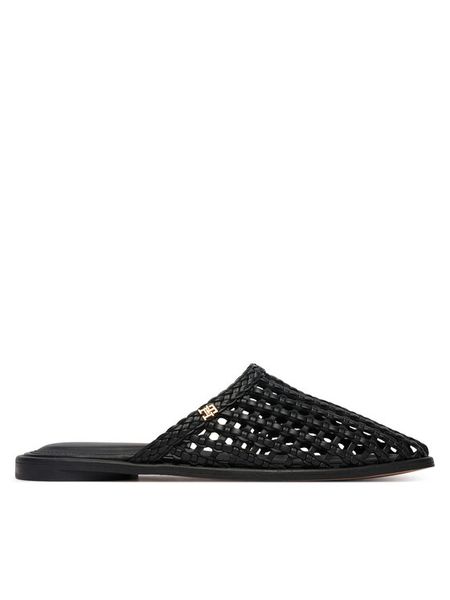 Tommy Hilfiger Klapki Hilfiger Leather Mix Flat Mule FW0FW09280 Czarny. Czarne klapki damskie Tommy Hilfiger, bez wzorów, ze skóry, bez obcasa. Za 452.99 zł.