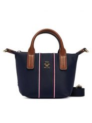 Tommy Hilfiger Torebka Popette Micro Tote Corp AW0AW18552 Granatowy. Niebieskie torebki do ręki damskie Tommy Hilfiger, bez wzorów, z materiału, bez dodatków. Za 369.99 zł.