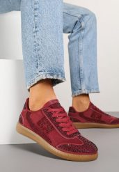 Bordowe Sneakersy Tenisówki Ozdobione Cyrkoniami Amoiona. Czerwone trampki i tenisówki damskie Renee, bez wzorów, z jeansu, eleganckie, bez zapięcia. Za 89.99 zł.