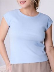 Bawełniana koszulka w prążek - błękitny. Niebieskie t-shirty damskie Sinsay, l, bez wzorów, z bawełny, bez kołnierzyka. W wyprzedaży za 13.99 zł.