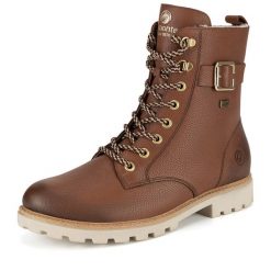 Trzewiki Remonte. Brązowe botki damskie Remonte, bez obcasa, na płaskiej podeszwie, bez zapięcia. Za 342.99 zł.