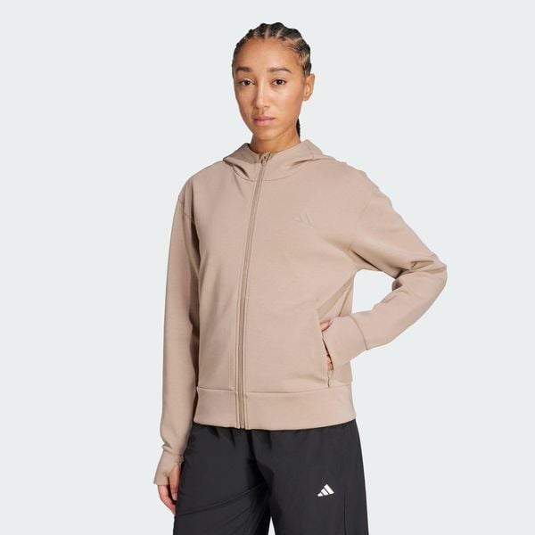 Bluza z kapturem Designed 4 Training Full-Zip. Brązowe bluzy damskie Adidas, l, bez wzorów, z bawełny, z kapturem. Za 299.00 zł.