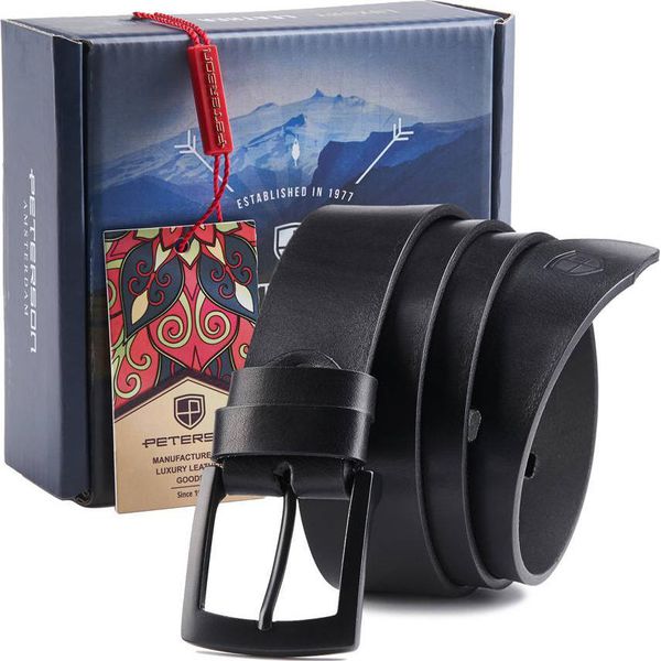 Peterson Skórzany pasek z czarną, metalową klamrą Peterson 100 cm. Czarne paski damskie Peterson, bez wzorów. Za 141.41 zł.