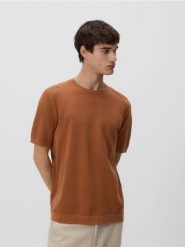 Sweter z krótkim rękawem - miedziany. Brązowe swetry przez głowę męskie Reserved, l, bez wzorów, z bawełny, bez kołnierzyka. Za 89.99 zł.